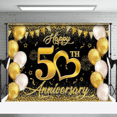 Aperturee - Aperturee Gold Heart Balloons 50Th Anniversary Party Backdrop
