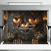 Aperturee - Aperturee Gold Heart Balloons Photography Backdrop with Sparkling Lights Elegant Floral Candle Decor for Romance