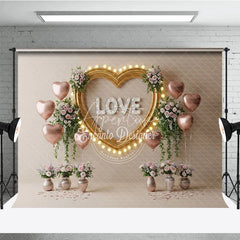 Aperturee - Aperturee Gold Heart Frame Marquee Lights Backdrop LOVE Letters Pink Balloons Floral Background Romantic Photography Banner