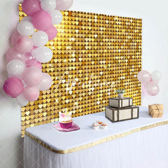 Aperturee - Aperturee Gold Heart Sequins Glitter Happy Birthday Backdrop