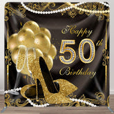 Aperturee - Aperturee Gold Heels Balloons Fabric Backdrop Cover for Birthday