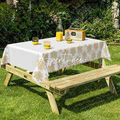 Aperturee - Aperturee Gold Leaf Print On The Side Rectangular Tablecloth