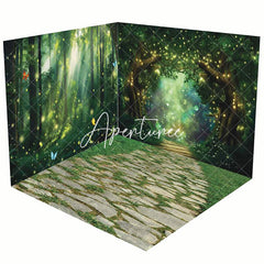 Aperturee - Aperturee Gold Light Glitter Green Forest Room Set Backdrop