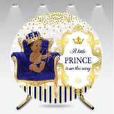 Aperturee - Aperturee Gold Little Prince Baby Shower Round Backdrop On the Way Party Decor Vintage Round Cover Decor for Boy