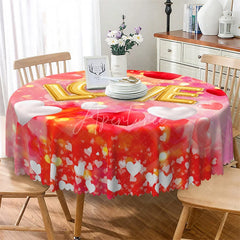 Aperturee - Aperturee Gold Love Balloon Round Tablecloth Romantic Red Bokeh Heart Table Cover for Valentine