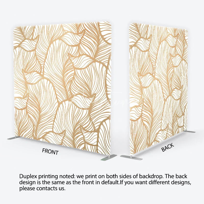 Aperturee - Aperturee Gold Metallic Abstract Leaf Pattern Tension Fabric Backdrop Elegant White Botanical Photography Background