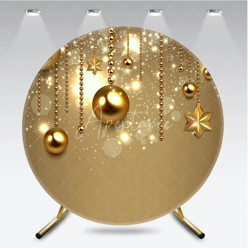 Aperturee - Aperturee Gold Ornament Sparkle Round Backdrop Luxury Christmas Bokeh Photography Background