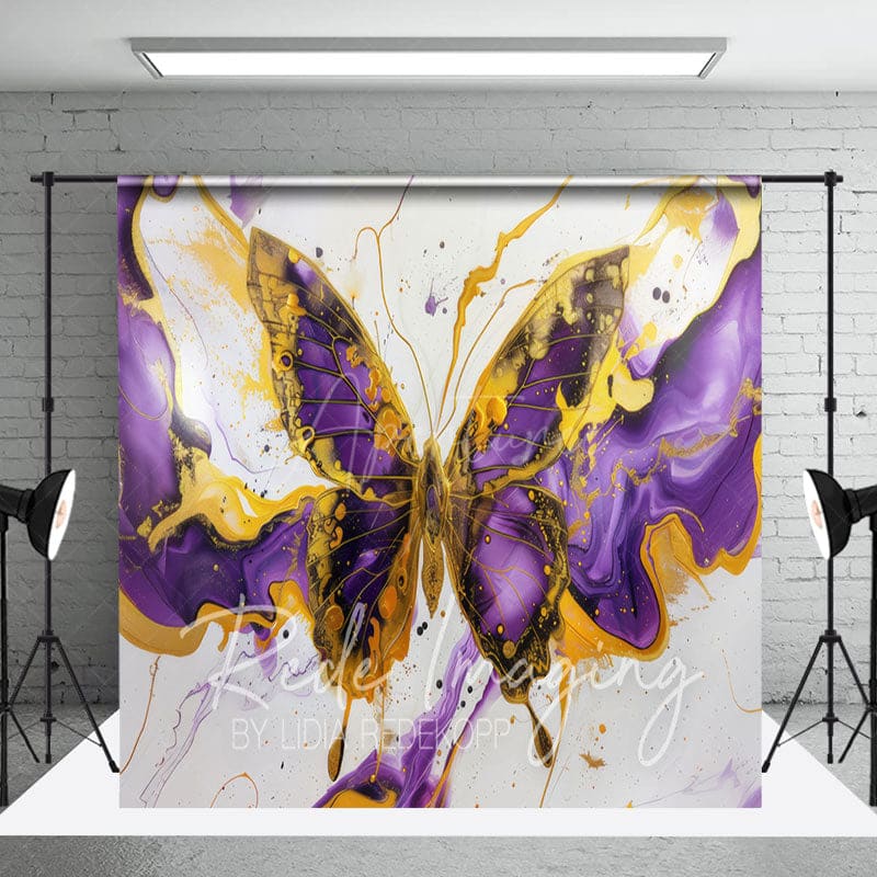 Aperturee - Aperturee Gold Purple Abstract Butterfly Room Set Backdrop