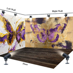 Aperturee - Aperturee Gold Purple Abstract Butterfly Room Set Backdrop
