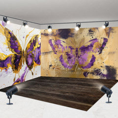 Aperturee - Aperturee Gold Purple Abstract Butterfly Room Set Backdrop
