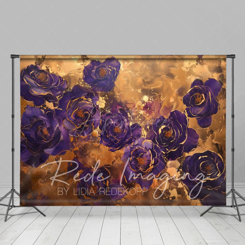 Aperturee - Aperturee Gold Purple Abstract Floral Fine Art Photo Backdrop