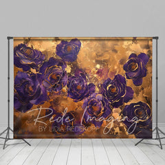 Aperturee - Aperturee Gold Purple Abstract Floral Fine Art Photo Backdrop