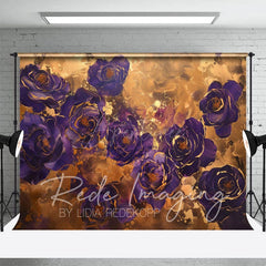 Aperturee - Aperturee Gold Purple Abstract Floral Fine Art Photo Backdrop
