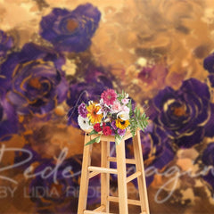 Aperturee - Aperturee Gold Purple Abstract Floral Fine Art Photo Backdrop