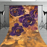 Aperturee - Aperturee Gold Purple Abstract Floral Fine Art Sweep Backdrop