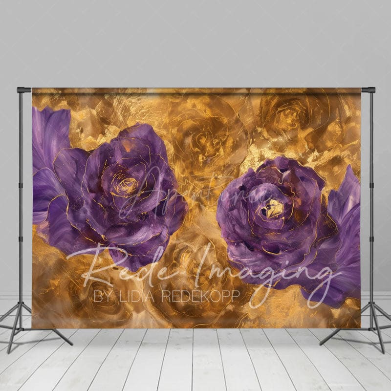 Aperturee - Aperturee Gold Purple Abstract Floral Photography Backdrop