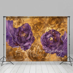 Aperturee - Aperturee Gold Purple Abstract Floral Photography Backdrop