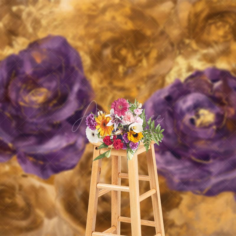 Aperturee - Aperturee Gold Purple Abstract Floral Photography Backdrop