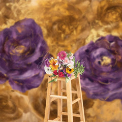 Aperturee - Aperturee Gold Purple Abstract Floral Photography Backdrop