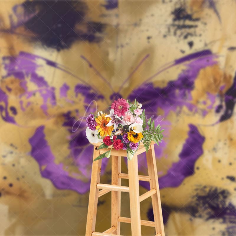 Aperturee - Aperturee Gold Purple Faded Abstract Butterfly Photo Backdrop