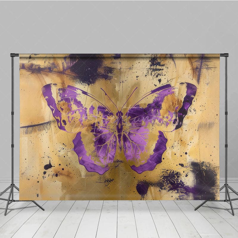 Aperturee - Aperturee Gold Purple Faded Abstract Butterfly Photo Backdrop