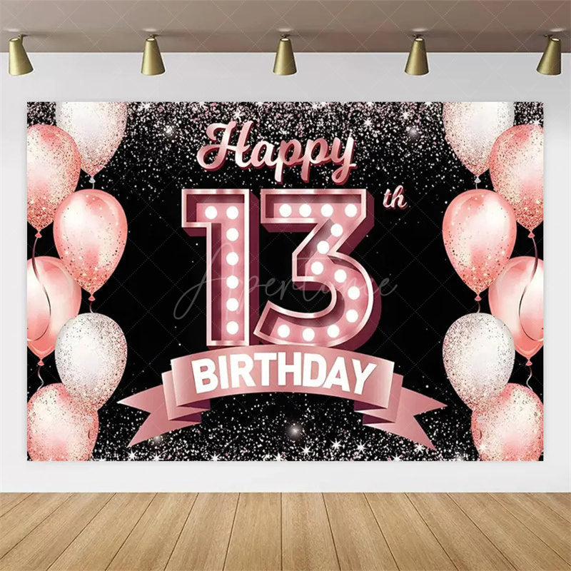 Aperturee Aperturee Gold Rose 13th Birthday Backdrop Glitter Celebration for Kids Luxury Champagne Party Photo Decor