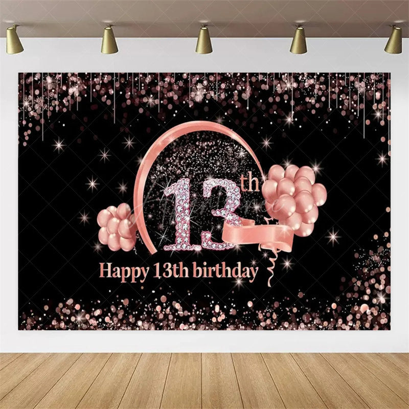 Aperturee Aperturee Gold Rose 13th Birthday Backdrop Glitter Celebration for Kids Luxury Champagne Party Photo Decor