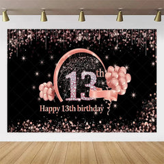 Aperturee Aperturee Gold Rose 13th Birthday Backdrop Glitter Celebration for Kids Luxury Champagne Party Photo Decor