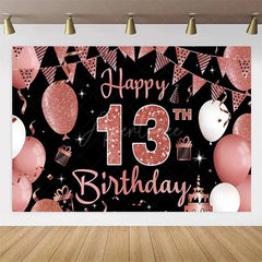 Aperturee Aperturee Gold Rose 13th Birthday Backdrop Glitter Celebration for Kids Luxury Champagne Party Photo Decor