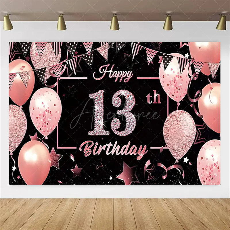 Aperturee Aperturee Gold Rose 13th Birthday Backdrop Glitter Celebration for Kids Luxury Champagne Party Photo Decor