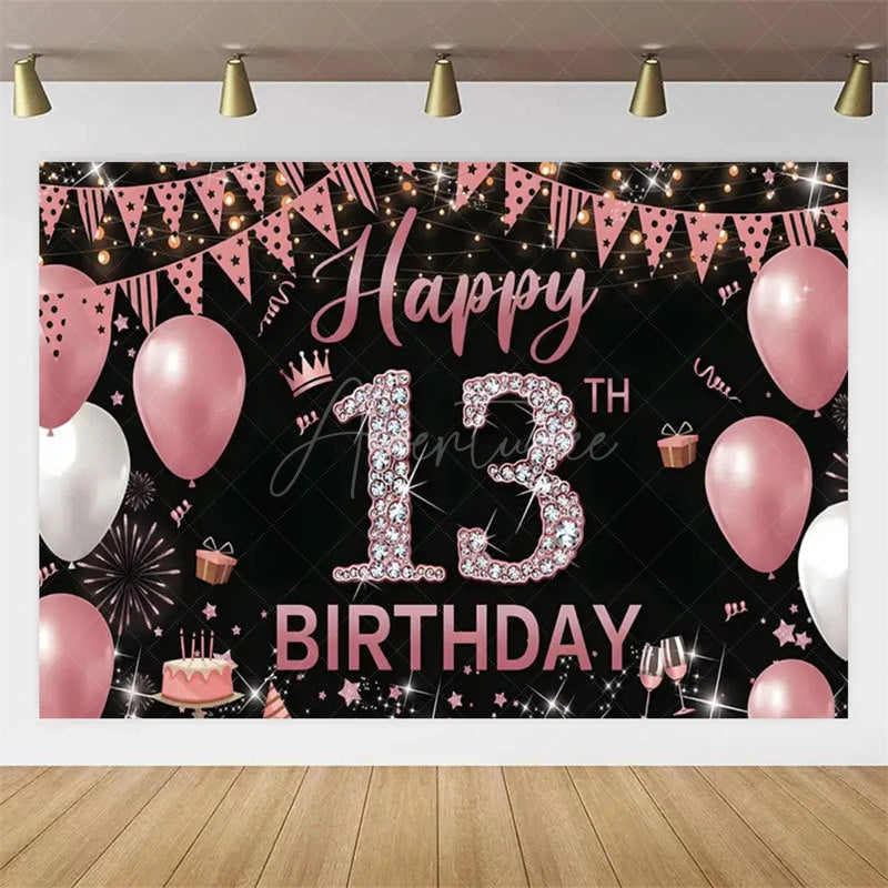Aperturee Aperturee Gold Rose 13th Birthday Backdrop Glitter Celebration for Kids Luxury Champagne Party Photo Decor