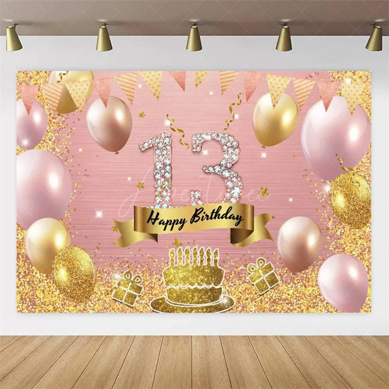 Aperturee Aperturee Gold Rose 13th Birthday Backdrop Glitter Celebration for Kids Luxury Champagne Party Photo Decor
