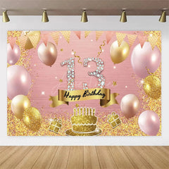 Aperturee Aperturee Gold Rose 13th Birthday Backdrop Glitter Celebration for Kids Luxury Champagne Party Photo Decor