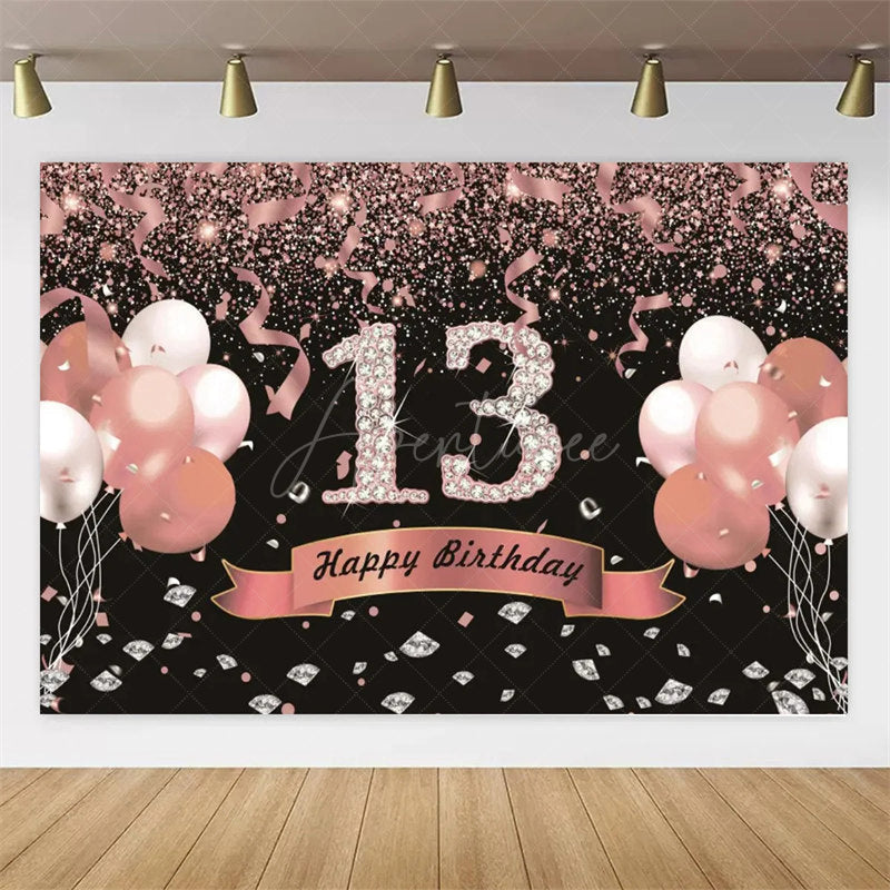 Aperturee Aperturee Gold Rose 13th Birthday Backdrop Glitter Celebration for Kids Luxury Champagne Party Photo Decor