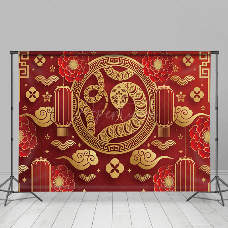 Aperturee - Aperturee Gold Snake Red Lantern Chinese New Year Backdrop