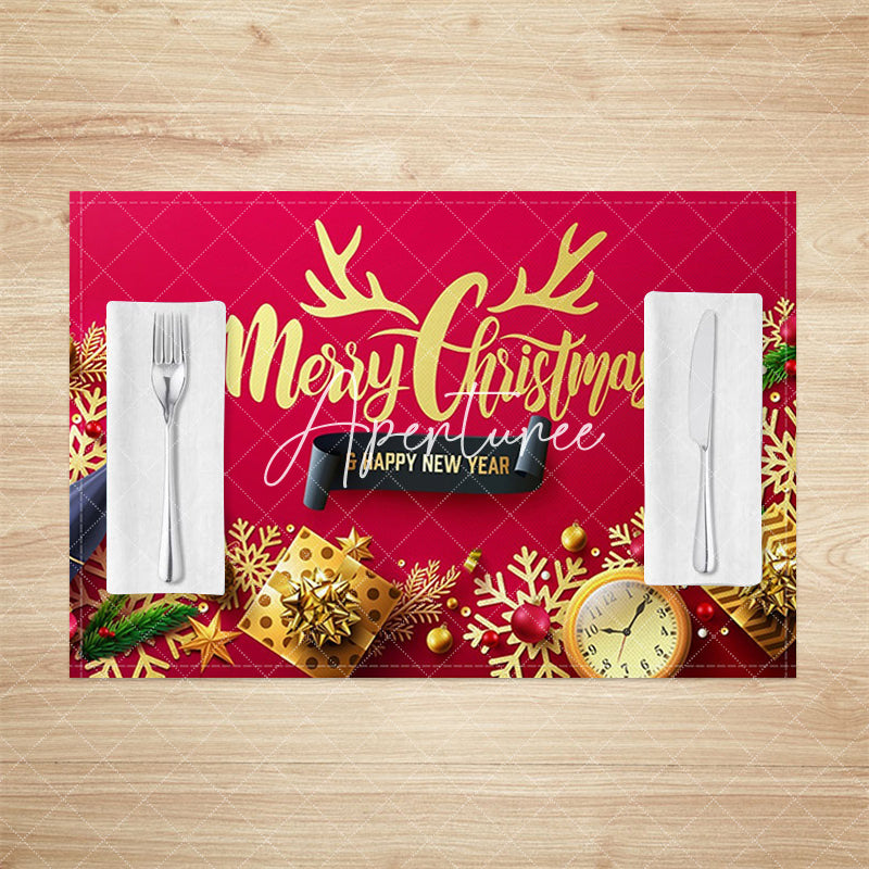 Aperturee - Aperturee Gold Snowflake Clock Gift Xmas Set Of 4 Placemats