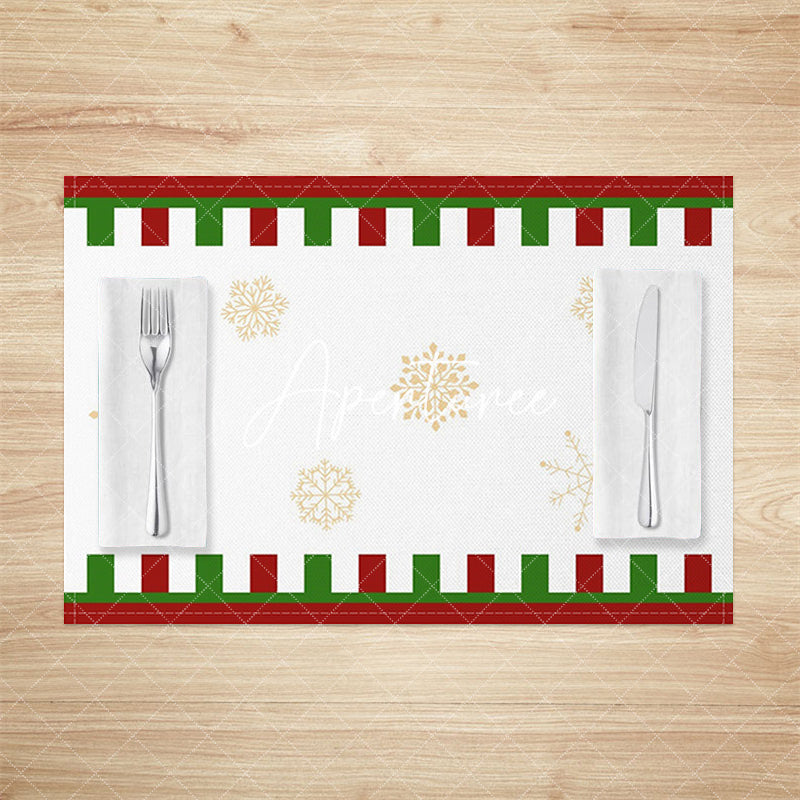 Aperturee - Aperturee Gold Snowflakes Plaid White Xmas Set Of 4 Placemats
