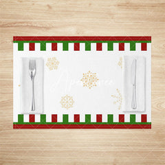 Aperturee - Aperturee Gold Snowflakes Plaid White Xmas Set Of 4 Placemats