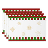 Aperturee - Aperturee Gold Snowflakes Plaid White Xmas Set Of 4 Placemats