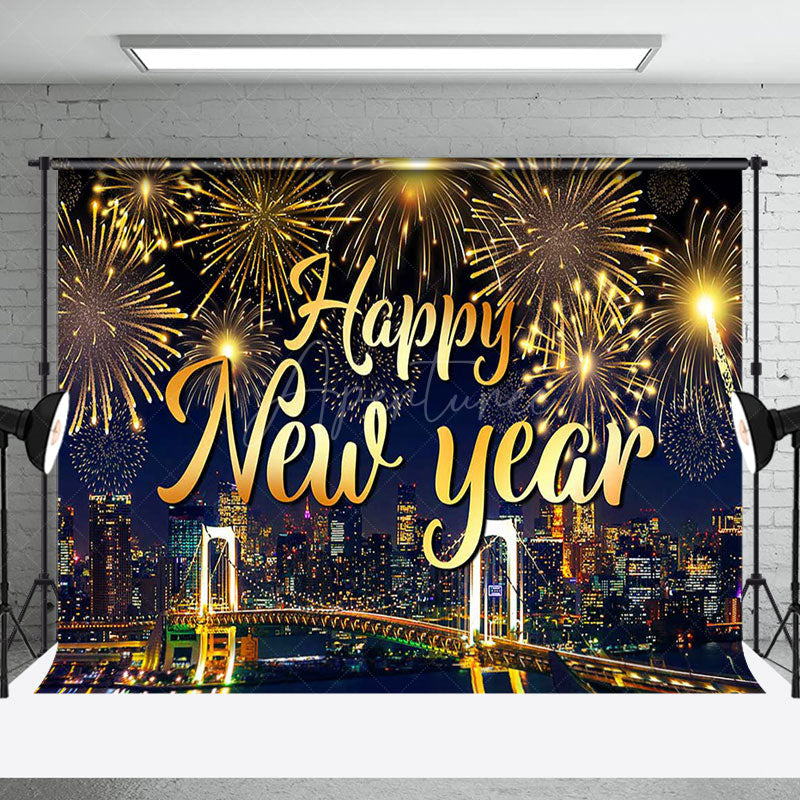 Aperturee - Aperturee Gold Sparke Bloom City Scene Happy New Year Backdrop
