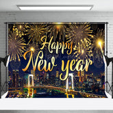 Aperturee - Aperturee Gold Sparke Bloom City Scene Happy New Year Backdrop