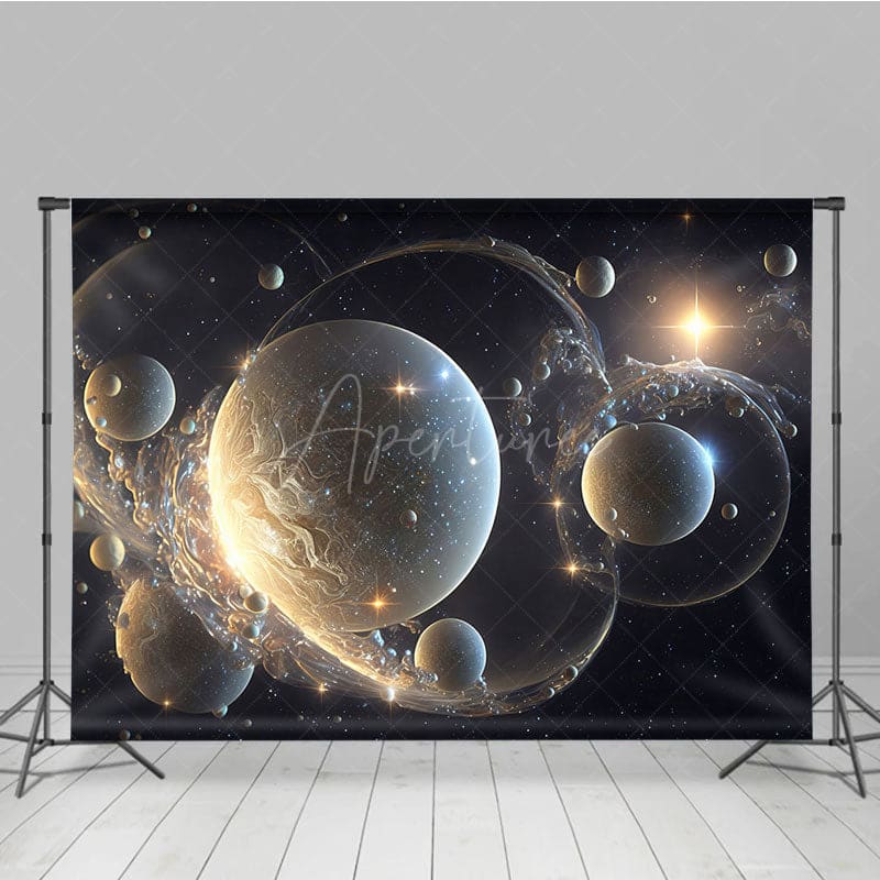 Aperturee - Aperturee Gold Sparkle Galactic Bubbles Fine Art Photo Backdrop