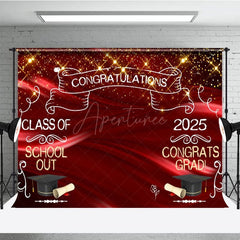 Aperturee - Aperturee Gold Sparkle Red Ribbon Congrats Graduation Backdrop