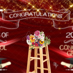 Aperturee - Aperturee Gold Sparkle Red Ribbon Congrats Graduation Backdrop