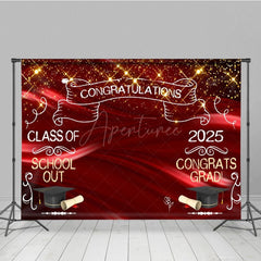 Aperturee - Aperturee Gold Sparkle Red Ribbon Congrats Graduation Backdrop