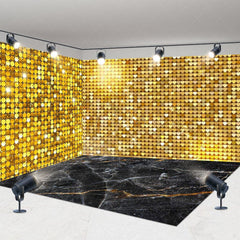 Aperturee - Aperturee Gold Sparkle Sequins Marbled Floor Room Set Backdrop