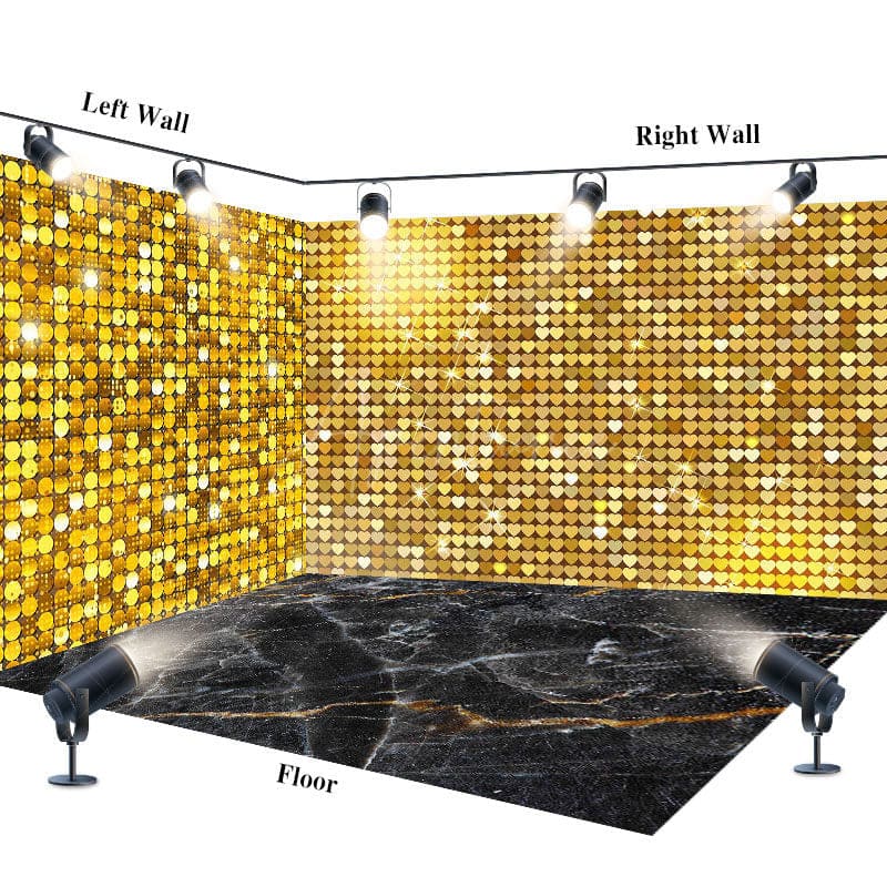 Aperturee - Aperturee Gold Sparkle Sequins Marbled Floor Room Set Backdrop