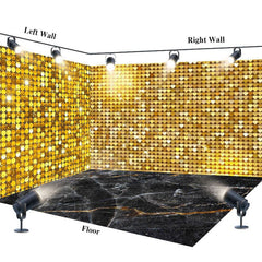 Aperturee - Aperturee Gold Sparkle Sequins Marbled Floor Room Set Backdrop