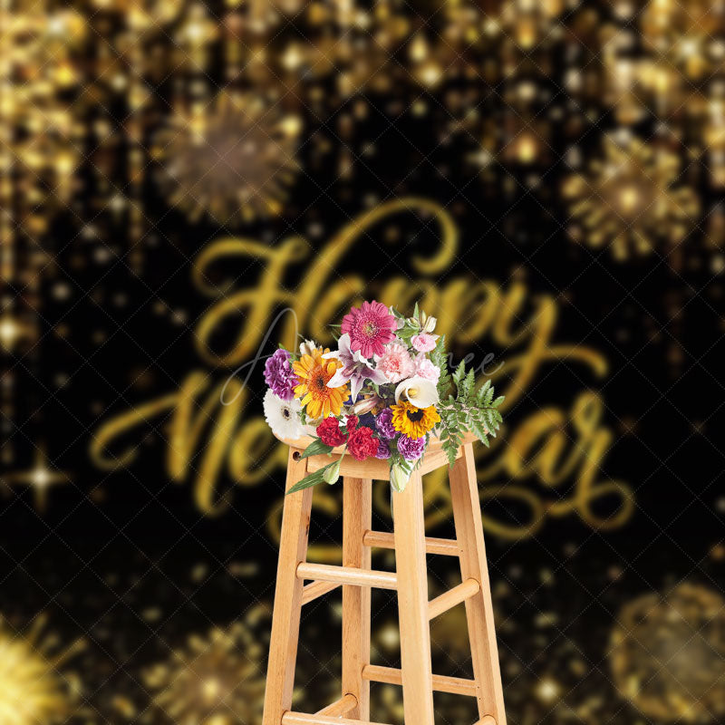 Aperturee - Aperturee Gold Sparkling Happy New Year Night Party Backdrop