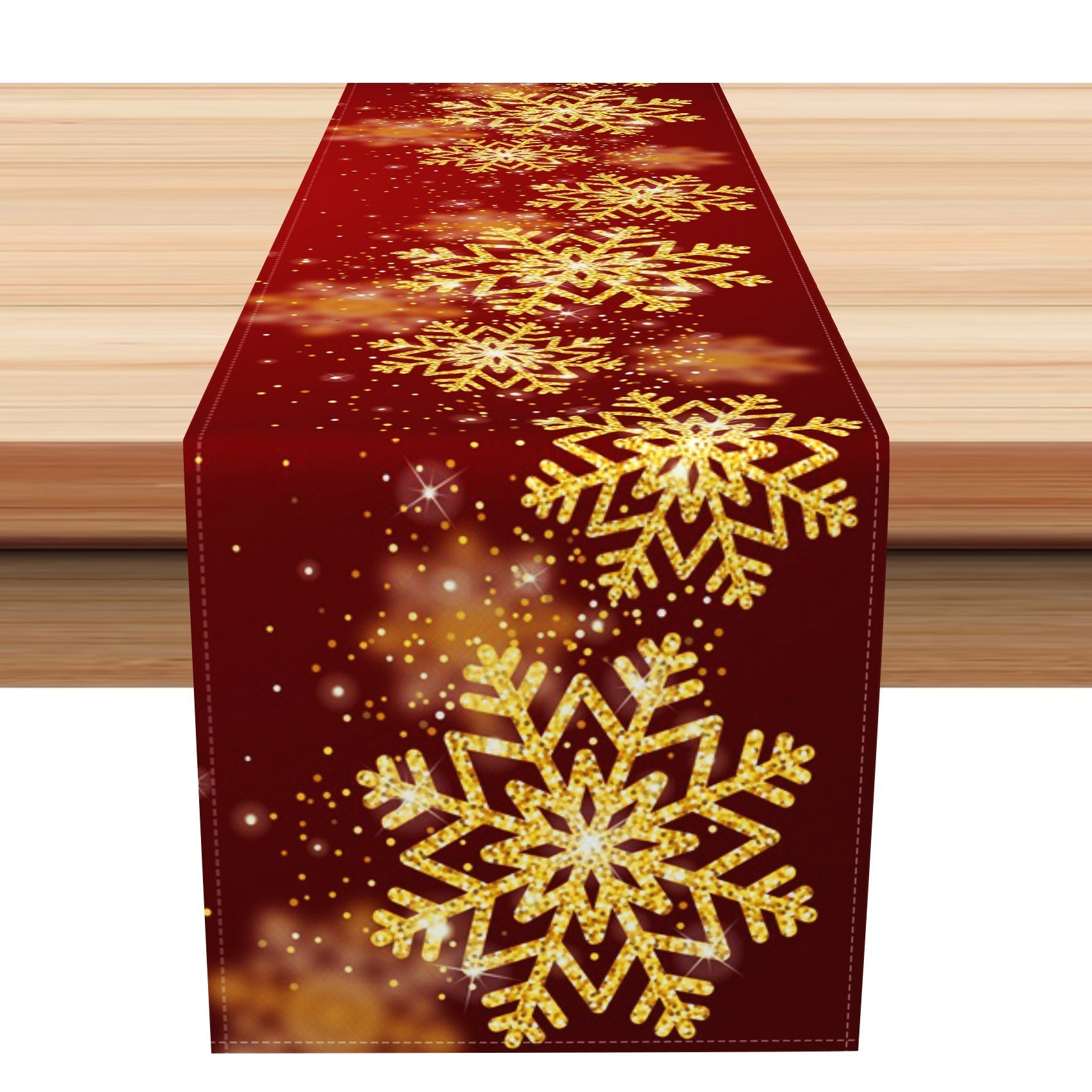 Aperturee - Aperturee Gold Sparkling Snowflakes Bokeh Xmas Table Runner